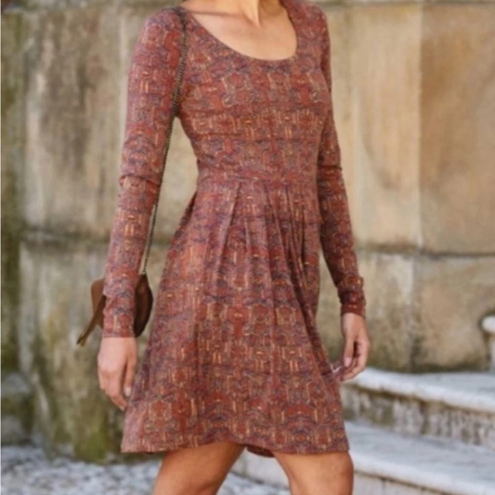 Peruvian Connection Rust Patterned Long Sleeve Dress